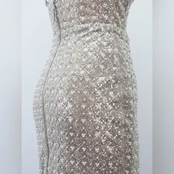 NWOT Bronx and Banco Allegra Silver Sequin Maxi Dress Gown, size XS, S &M - Picture 9 of 11